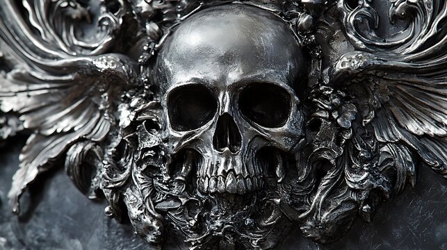 Intricately crafted skull sculpture closely viewed detailed artwork. AI Generated