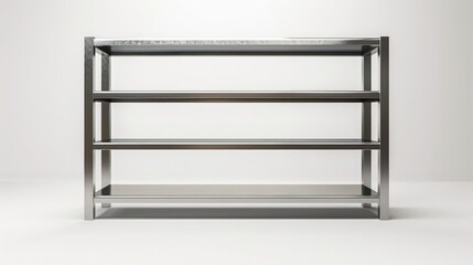 A modern, minimalist bookshelf with clean lines and a sleek, silver frame, isolated on a white background