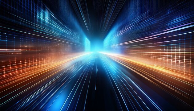 Technology screen with abstract high speed technology POV motion blur. Generated image