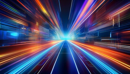 Technology screen with abstract high speed technology POV motion blur. Generated image