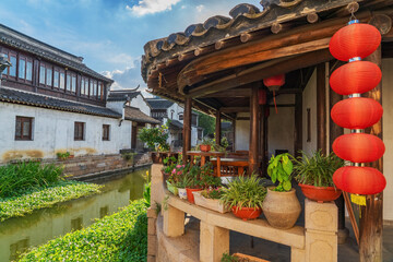 The Ancient Architecture, street,river and Tourism Landscape of Zhouzhuang Ancient Town in Suzhou, Jiangsu Province