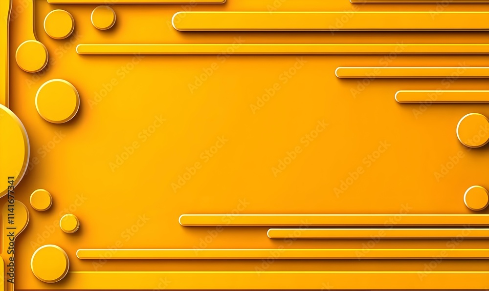 Poster abstract yellow background with linear and circular design elements