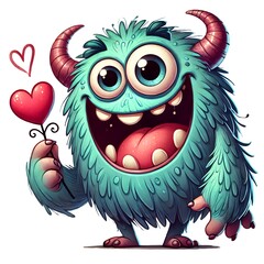 Naklejka premium Cartoon Monster in Love is a great choice for creating cards, invitations, party supplies and decorations. AI generated.