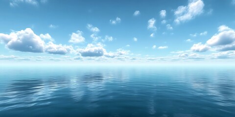 Fototapeta premium Clean great sea landscape with a cloudy blue sky above, water surface is reflective and clear