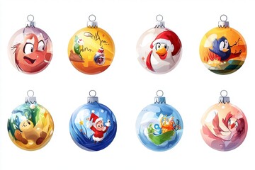 Cute Cartoon Christmas Ornaments Set.