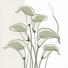 Simple and cool vector art of Calla Lily flowers., Cool and minimalist vector illustration of Calla Lily flowers.. Created with Generative AI