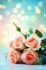 Obraz premium Romantic roses bouquet soft bokeh background floral image
