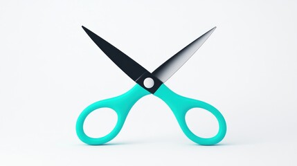 A pair of scissors with a teal handle on a white background.