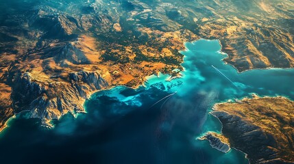Aerial View of Coastal Mountains at Golden Hour. AI Generated