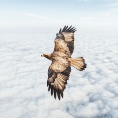 Majestic Eagle Soaring Above the Clouds with Outstretched Wings, Capturing the Essence of Freedom and Grace in Nature's Vast Sky