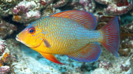 Colorful fish swimming near coral reef.