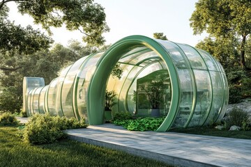 A plastic recycling plant in a modern eco-friendly style.