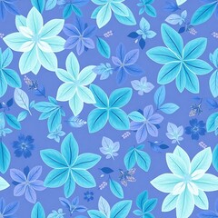 Obraz premium Serene Blue Floral Pattern: A calming and elegant seamless pattern featuring stylized blue flowers and leaves on a periwinkle background. Ideal for textile design, wallpaper, and surface decoration. 