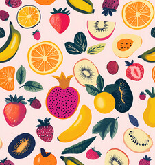 Vibrant Tropical Fruit Medley A Colorful Seamless Pattern of Exotic Delights
