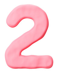 Number two png pink clay alphabet, transparent background