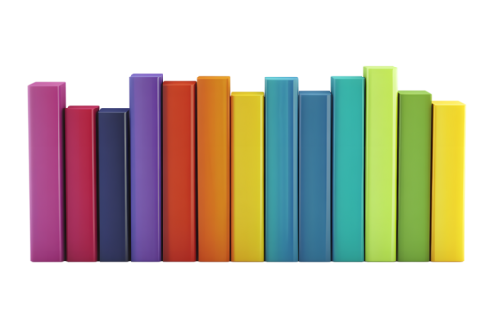 Colorful bar graph depicting business growth, isolated on a transparent background
