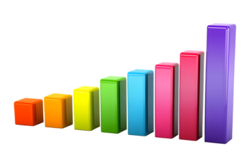 Colorful bar graph depicting business growth, isolated on a transparent background