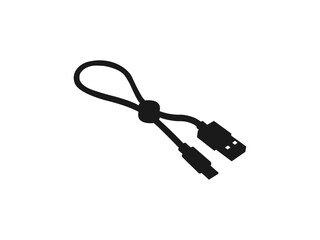 Electricity cord, USB cable, jack cord. HDMI connecter black icon. Web sing for design. micro usb cable, black isolated silhouette. Vector symbol in trendy flat style on white background.