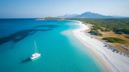 Stunning Aerial View: Turquoise Waters & Secluded Beach on a Sunny Day. AI Generated