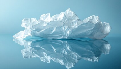 Obraz premium Crumpled white paper reflecting on a blue surface.