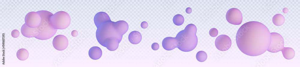Poster 3d liquid blob shape. abstract fluid gradient ball. soft pink metaball element illustration. purple 