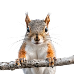 Obraz premium Squirrel Sitting on Branch Isolated Background Transparent Background