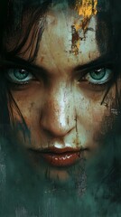 Intense Portrait Woman Fiercely Gazing Digital Painting Fantasy Inspired Art. AI Generated