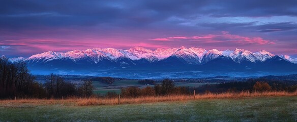 Vibrant sunset over mountainous landscape