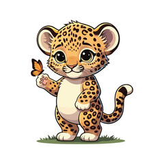 Leopard Sitting kawaii vector A leopard with the word cheetah on it illustration