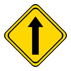 the road straight. warning road sign on a yellow and black board in the shape of a rhombus.