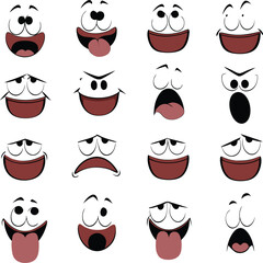  Cartoon Many Face Expression Icons Isolated Hand Drawn Illustration