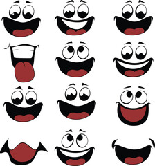 Cartoon Many Face Expression Icons Isolated Hand Drawn Illustration