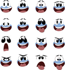 Cartoon Many Face Expression Icons Isolated Hand Drawn Illustration