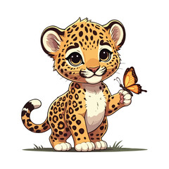 Leopard Sitting kawaii vector A leopard with the word cheetah on it illustration