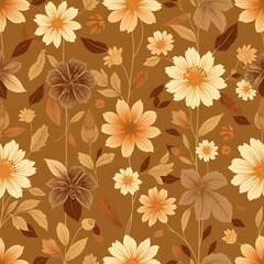 Autumnal Floral Seamless Pattern: A warm and inviting pattern with a vintage aesthetic, featuring delicate floral designs in shades of brown, beige, and cream.