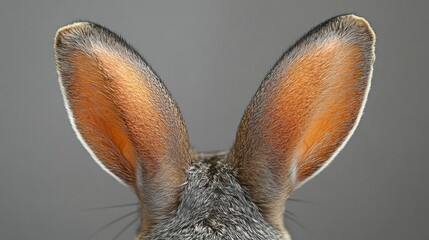 Close-up of a rabbit's ears against a gray background.