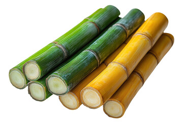 Green and Yellow Bamboo sticks isolated on transparent background