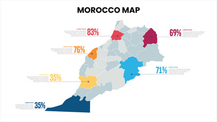 Morocco Modern Map Percentage Infographic Template Detailed infographic map of Morocco