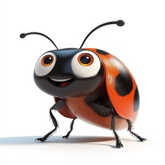 Naklejka premium 3D cartoon, a happy ladybug character with legs walking on a white background