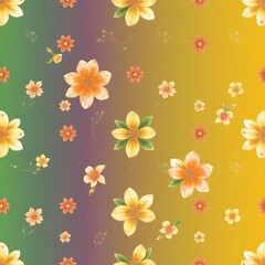 Floral Gradient Seamless Pattern: A vibrant and whimsical pattern featuring a beautiful array of yellow, orange, and green flowers.