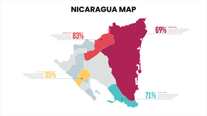 Nicaragua Modern Map Percentage Infographic Template Detailed infographic map of Nicaragua