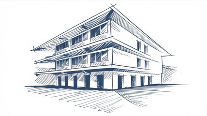 Fototapeta premium Hand Drawn Sketch Of A Modern Three Story Building