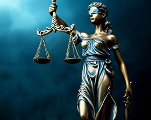 Obraz premium Lady justice holding scales representing artificial intelligence in law. Legal advice on digital technologies, business, finance, intellectual property. Legal consultant, corporate lawyer.