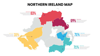 Northern Ireland Modern Map Percentage Infographic Template Detailed infographic map