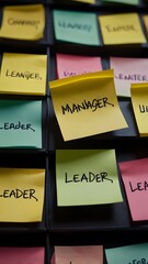 Manager or Leader? Sticky Notes Illustrating Key Traits