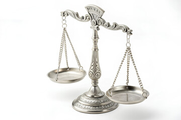Silver Scales of justice, cut out, on isolated white background, Clipping path