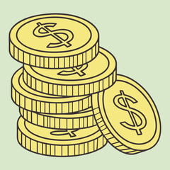 A stack of coins icon symbolizing savings, in golden tones, on a solid light green background