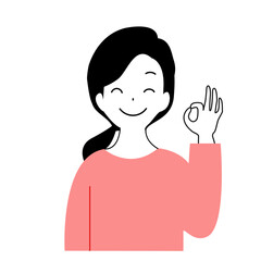 Clip art of young woman smiling and giving OK sign.