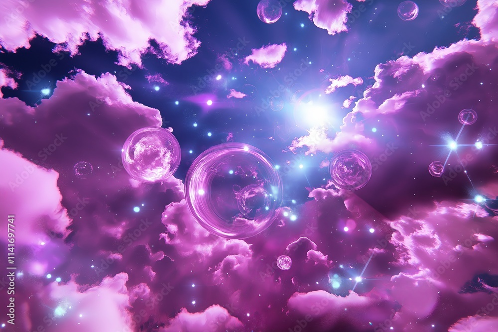 Poster a surreal sky with multiple moons glowing in soft lavender tones