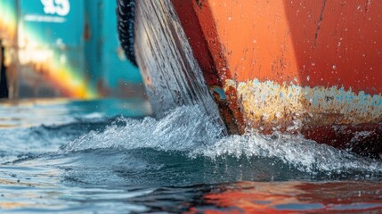 Naklejka premium Boat cuts water, creating splashes.